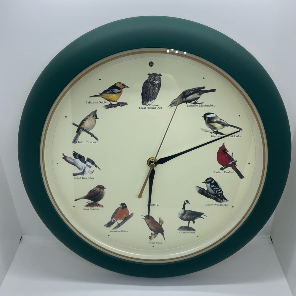 Green Bird-Themed Wall Clock- tested & working